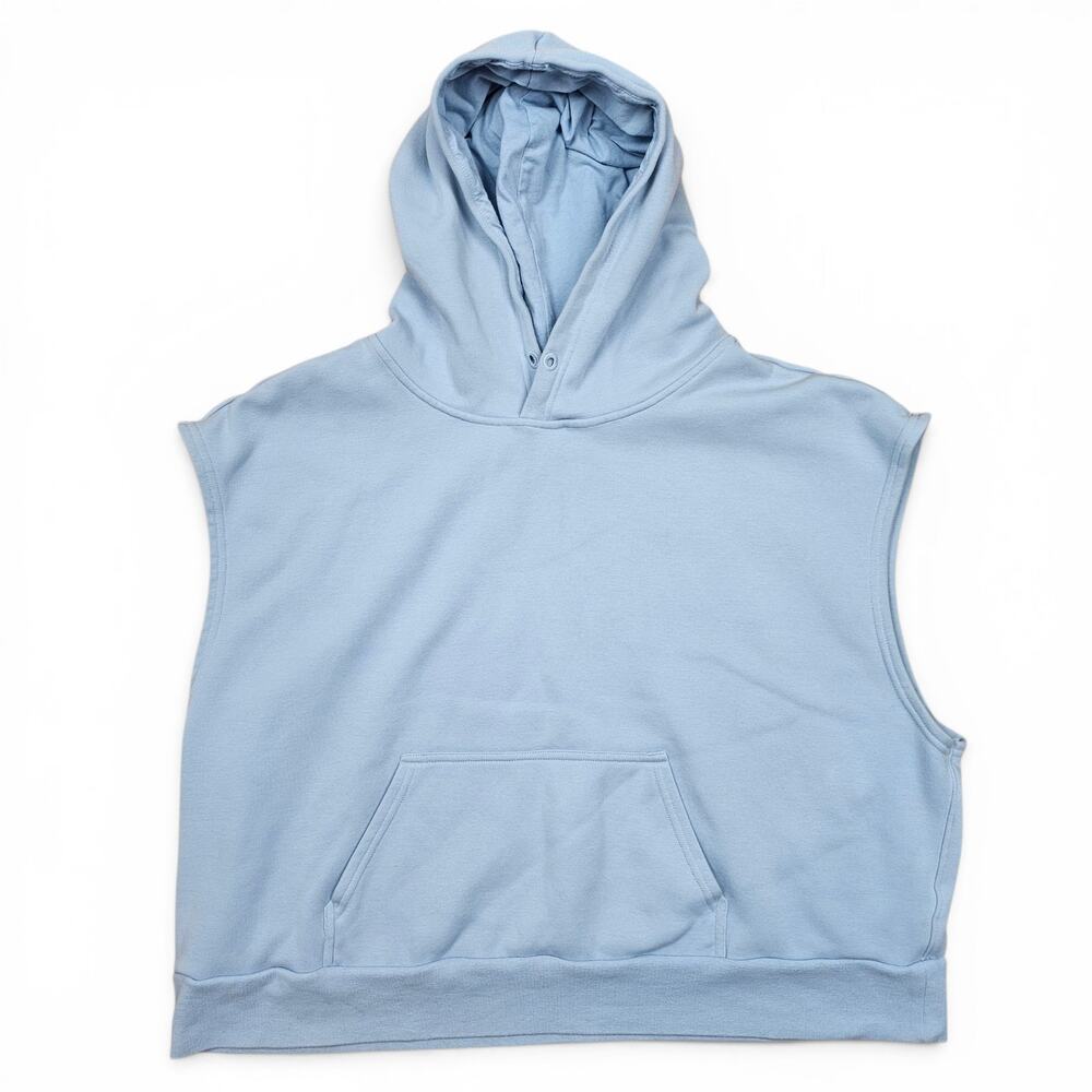 FABLETICS Sleeveless Hoodie Womens 2XL Blue Cropped Fleece Athleisure Loungewear